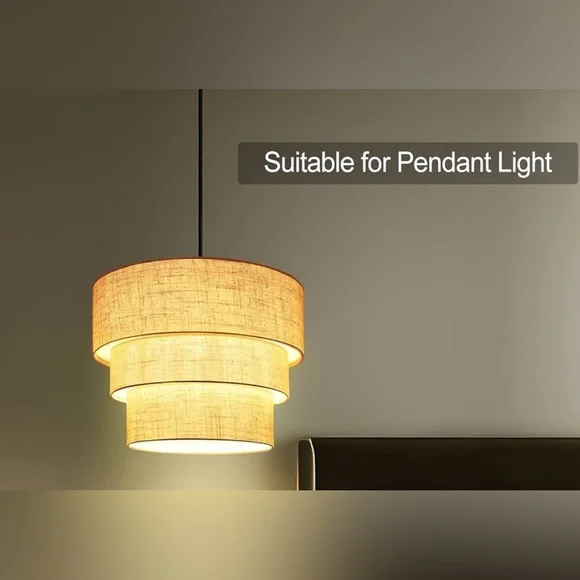 3 Tier Lamp Shade 13 inch Pendant, Floor Lamps, Hanging Light Cover Beige Linen - Picture 3 of 8